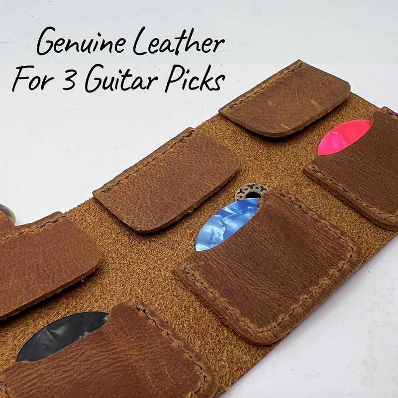 Della Stella Genuine Leather Guitar Pick Holder Keychain, Guitar Picks Holder Case for 3Picks, Portable Pick Holder for Guitar with Hook, Ideal Guitar Pick Storage - Image 3